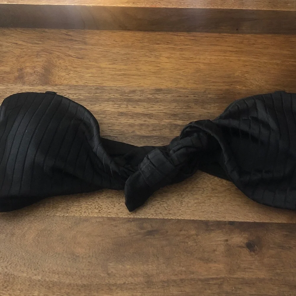 aerie Black Ribbed Knot Front Bandeau Bikini Top